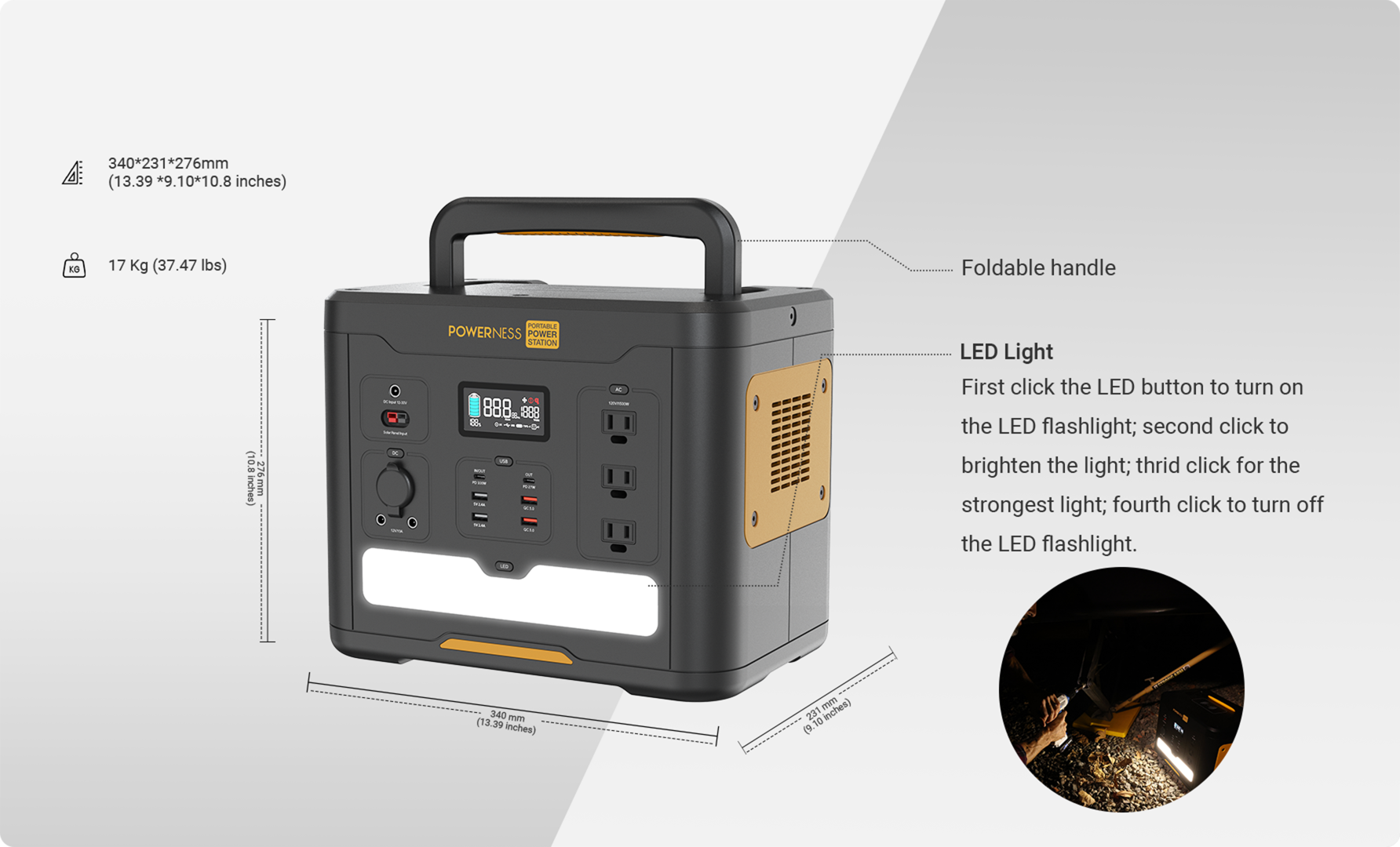 The weight and dimensions of Powerness Hiker U1500 Portable Power Station